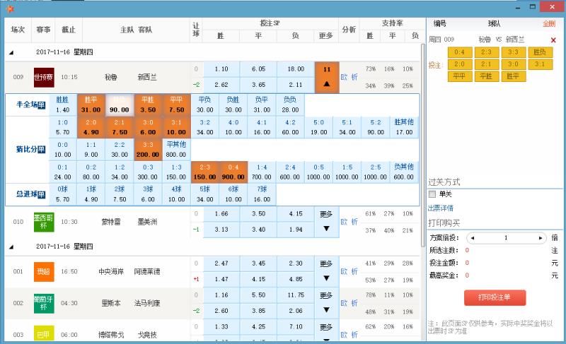 竞彩单场复式投注示例