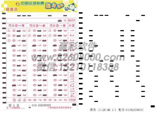 赢彩热敏纸打印机打印的足彩14场投注单样式示例